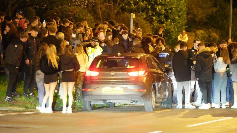 Hundreds of teenagers were seen in the street