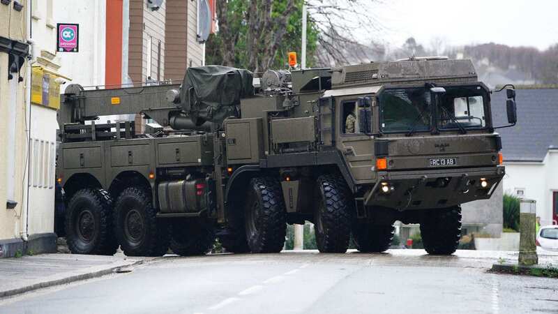 A military vehicle near the scene where residents were evacuated (Image: PA)