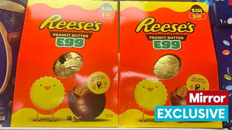 Reese’s Peanut Butter eggs with a security tag in Tesco