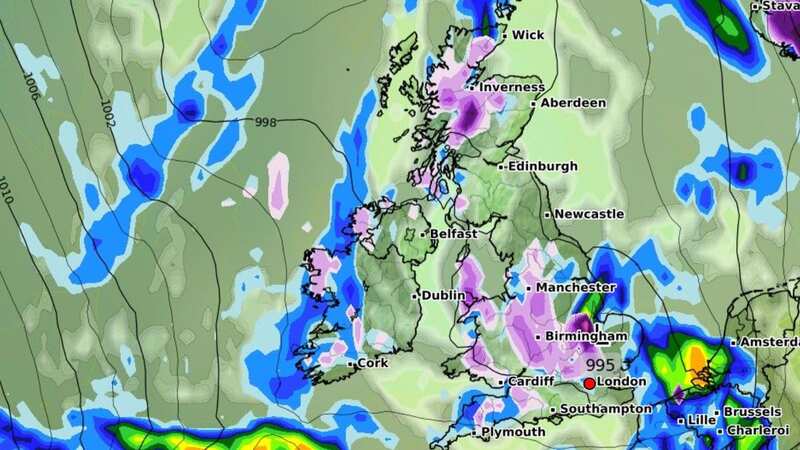 Many areas around the country are likely to experience snow (Image: WXCHARTS)