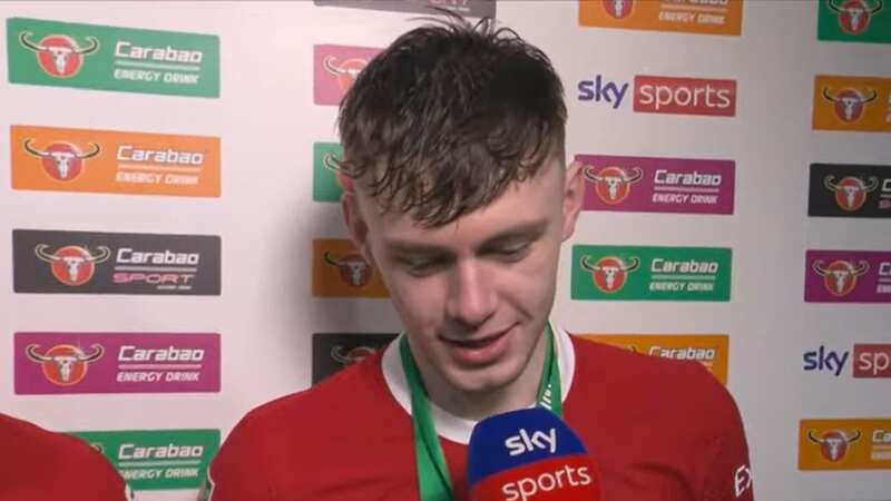 Conor Bradley has mocked Ben Chilwell after Liverpool won the Carabao Cup (Image: Sky Sports)