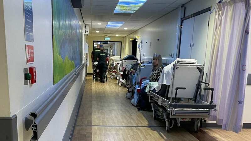 Long queues of patients on trolleys in a corridor at Aintree Hospital (Image: Liverpool Echo)