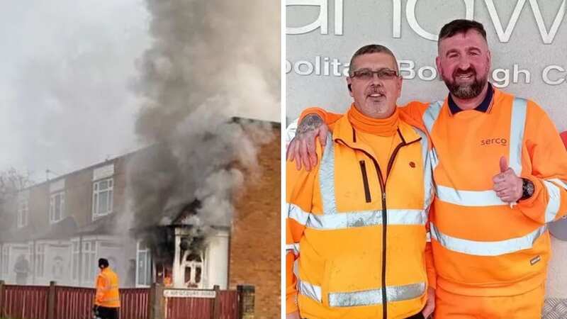 Kevin Marriott (left) and Steve Whitehouse (right) were on their bin round when the fire broke out (Image: SWNS)
