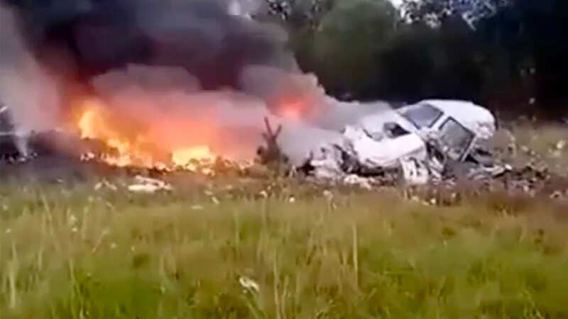 The wreckage of the Yevgeny Prigozhin plane crash in Tver region, Russia in August last year (Image: Social media/e2w)