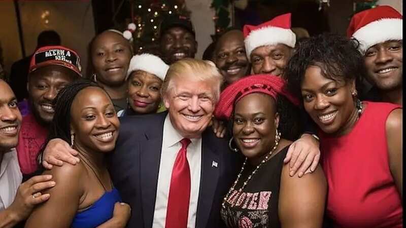 AI-generated images of Donald Trump with groups of black people are being shared by his supporters, an investigation has found (Image: AI Generated)