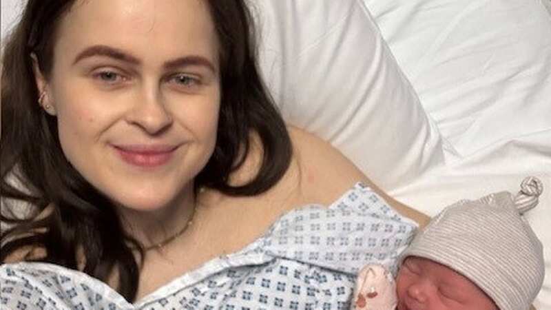 Annabelle Jones, 30, in hospital with baby Ottilie (Image: TFP Fertility / SWNS)