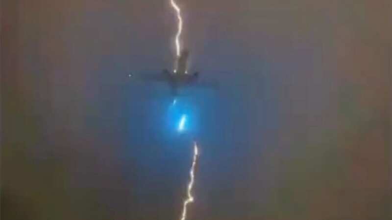 Moment massive lightning bolt strikes Boeing 777 airliner seconds after takeoff