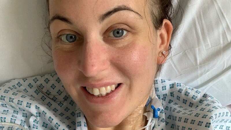 Rebecca Gibson in hospital (Image: Irwin Mitchell/SWNS)