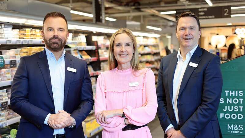 M&S chief executive Stuart Machin, departing co-chief executive Katie Bickerstaffe and former group chief finance officers and chief strategy officer Eoin Tonge (Image: PA Media)