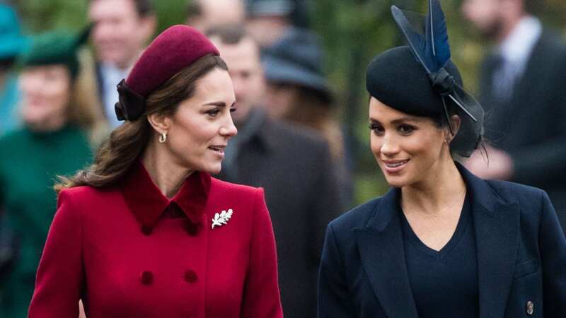 Meghan with her sister-in-law Kate (Image: Pool/Samir Hussein)