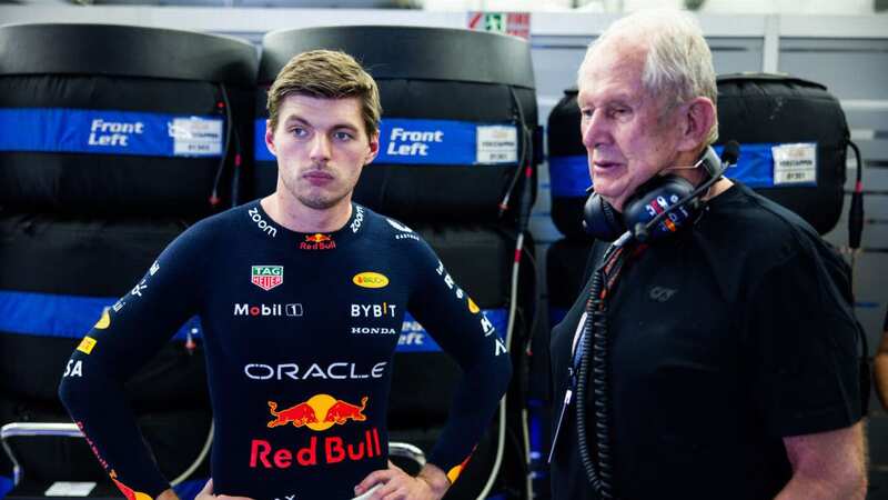 Max Verstappen alongside Red Bull adviser Helmut Marko