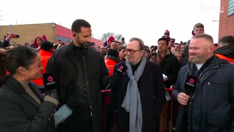 Gary Oldman was at Old Trafford to watch Manchester United against Everton (Image: TNT Sports)