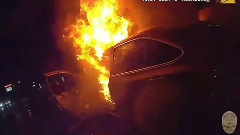 Horrific moment teen burns to death trapped in wreck after police chase