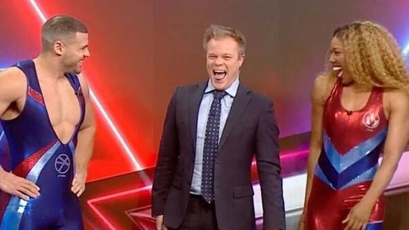 Chaos reigned on BBC Breakfast when Gladiators Fire and Steel decided to gets hands-on with the presenters as they showed off their muscular strength (Image: BBC)