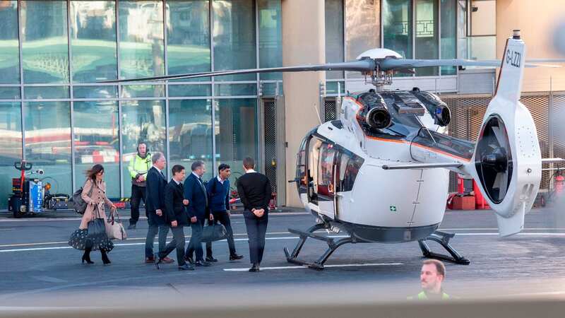 Rishi Sunak boarding a helicopter to Yorkshire back in November, which was paid for by Frank Hester