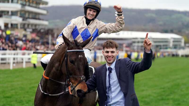 Rachael Blackmore celebrates a surprise win on Captain Guinness (Image: PA)