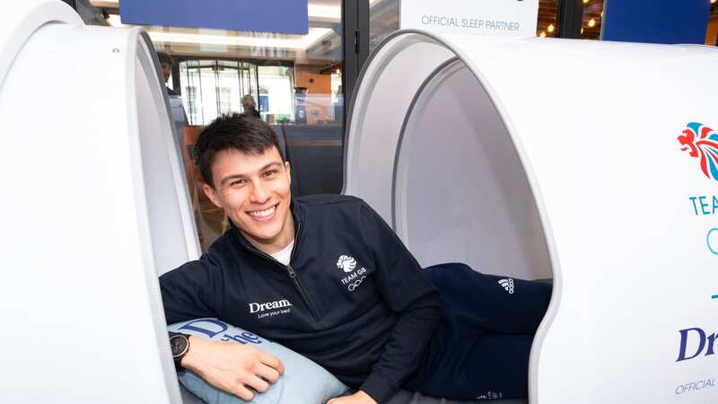 Tokyo Olympic pentathlon champion Joe Choong tried out one of the sleep pods (Image: Andy Stenning/Daily Mirror)