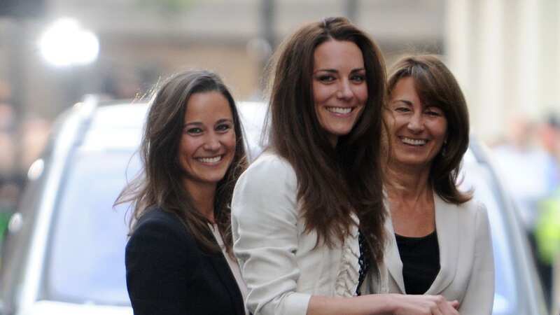 Carole pictured with her two daughters on the eve of Princess Kate
