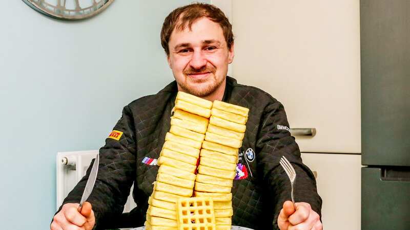Ben Gojka who used to only be able to eat potato waffles from Aldi before seeing a hypnotist (Image: SWNS)