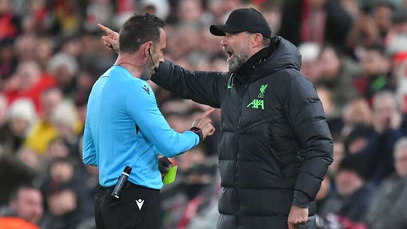 Jurgen Klopp argues with the referee in the Europa League (Image: Dave Howarth - CameraSport)