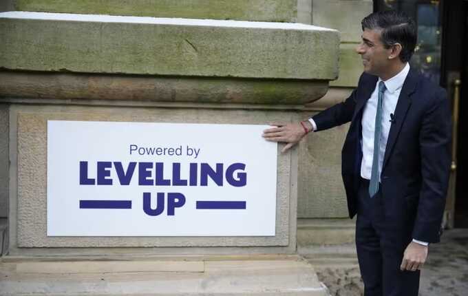 The prime minister, Rishi Sunak, visits Accrington Market Hall in Lancashire. Photograph: Christopher Furlong/PA