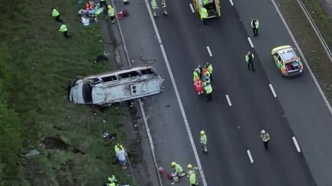 Horror minibus crash leaves 17 football fans in hospital after mega multi-vehicle pile-up