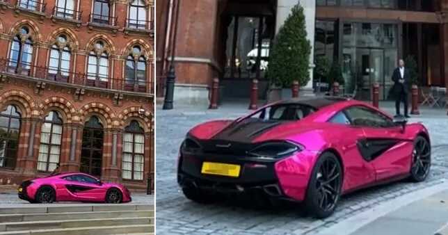 The mystery surrounding why a pink supercar has been parked outside a hotel for two years has been resolved