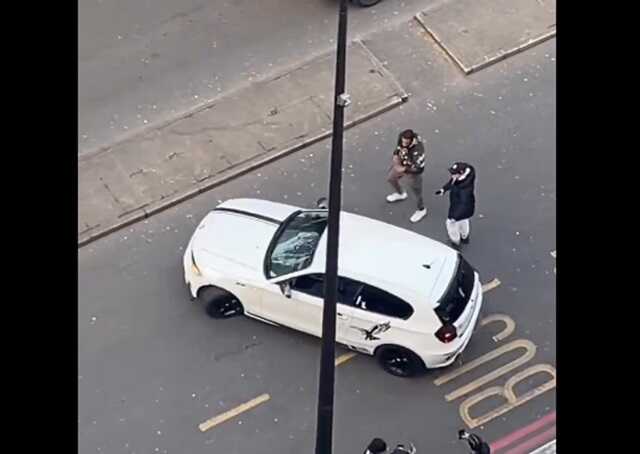 Horrific footage emerges of a machete brawl on a London street, with a car being used in the attack