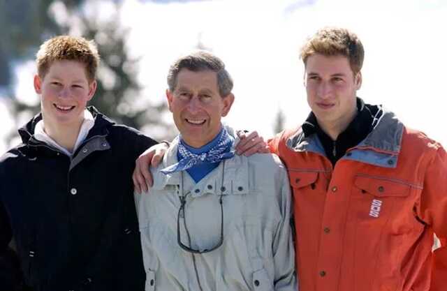 Prince William as a teenager with his brother, Harry, and father, King Charles (   Image:  Tim Graham Photo Library via Getty Images)