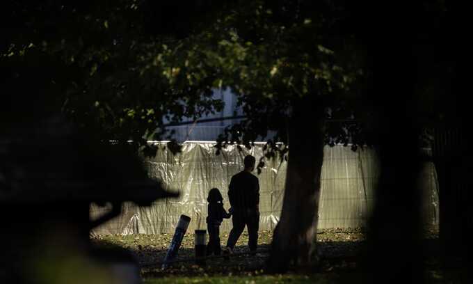 Migrants at Manston airfield processing centre in Ramsgate. Photograph: Dan Kitwood/Getty Images