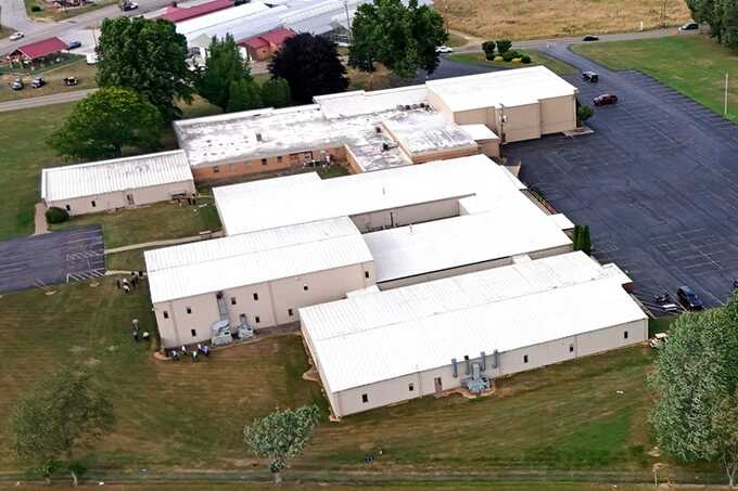 The building complex in Butler, Pennsylvania, where the gunman fired from the roof and wounded Donald Trump. Photograph: Gene J Puskar/AP