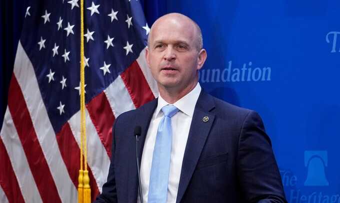 Kevin Roberts, president of the Heritage Foundation, speaks at an event on 12 April 2023. Photograph: J Scott Applewhite/AP