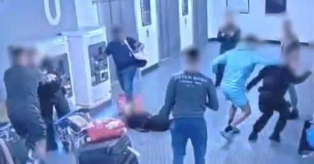 There were violent scenes at the airport before the incident of the man being kicked, new video shows (Picture: Manchester Evening News)