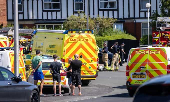 Police in Southport at the scene of the incident. Photograph: James Speakman/PA