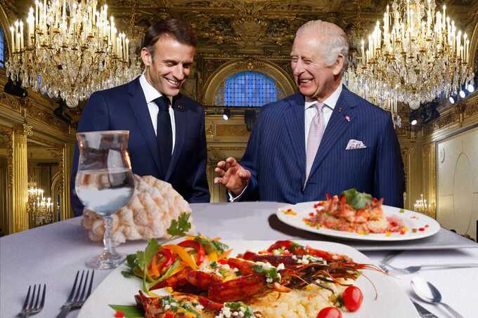 Emmanuel Macron hosted King Charles in September last year at Versailles, the historical home of the French monarchy. | Photo illustration by Liv Martin/POLITICO