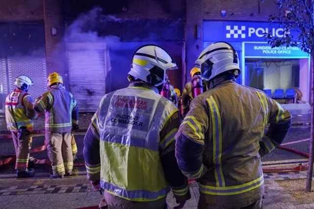 A police station has been set alight in Sunderland during riots ( Image: TERRY BLACKBURN / BACKGRID)