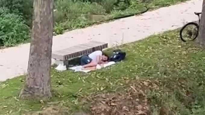 Olympic gold medallist spotted sleeping in a park after complaints about the Olympic Village