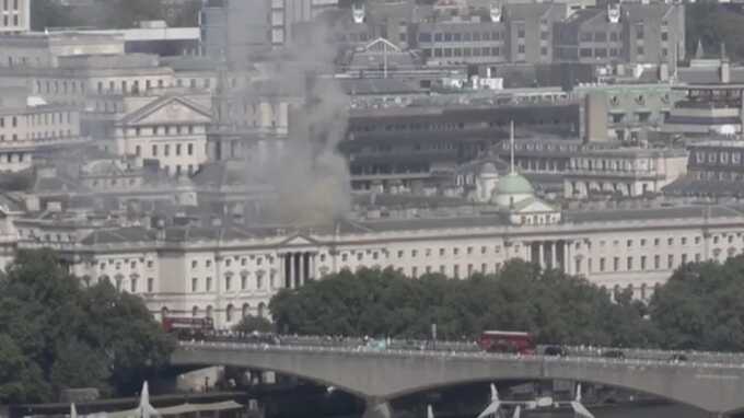 Dozens of firefighters combat blaze at Somerset House