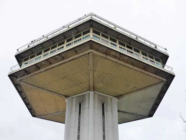 A £14 million space-age tower has been abandoned and left to rot next to a UK motorway