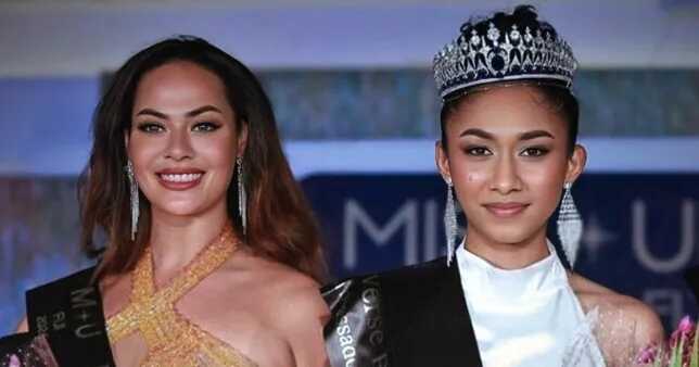 Manshika Prasad (right) has had her throne restored after ‘the real Miss Universe Fiji’, runner-up Nadine Roberts (left) was handed it instead (Picture: Asvin Singh)