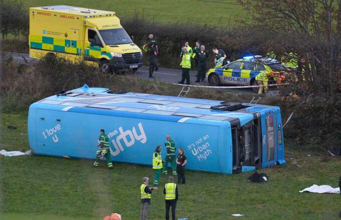 Four people hospitalized after a school bus overturns in Northern Ireland