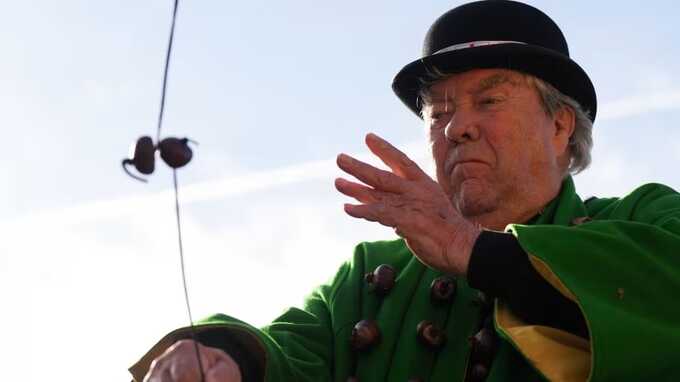 David Jakins was crowned King Conker at the annual World Conker Championships. Credit: PA