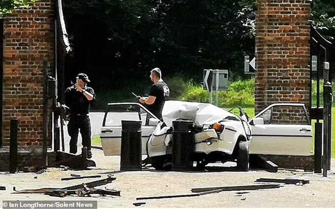 Matthew Wootten’s crashed Volkswagen Scirocco at Chequers near Aylesbury, Buckinghamshire