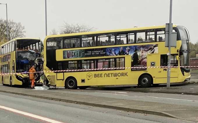 Collision between double-decker buses in Manchester leaves 17 injured