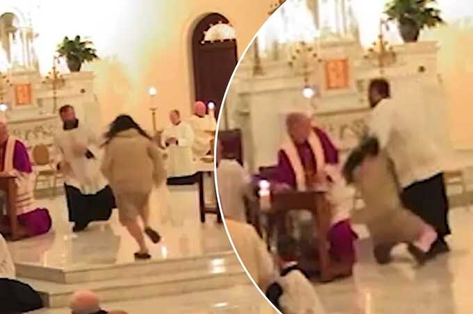 Disturbed churchgoer attacks priest during live prayer service