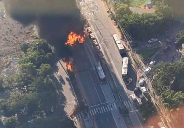 Two killed after plane collides with vehicles on busy road in Sao Paulo