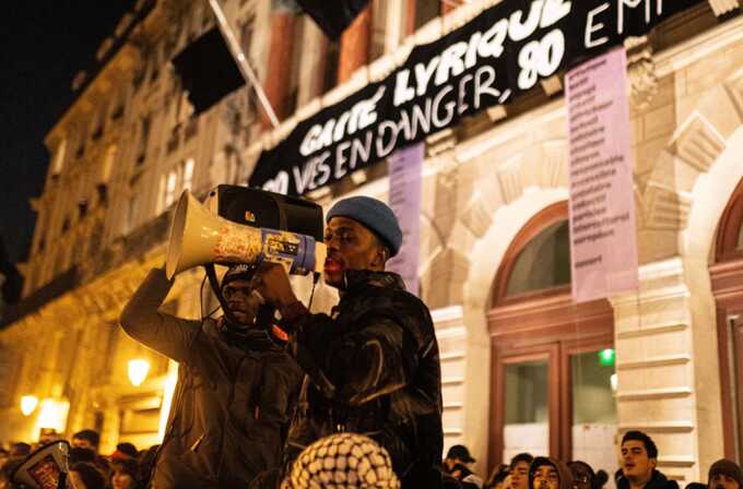 People gathered in front of the Gaîté Lyrique in Paris, France to protest against the evictions. Photograph: Telmo Pinto/NurPhoto/REX/Shutterstock
