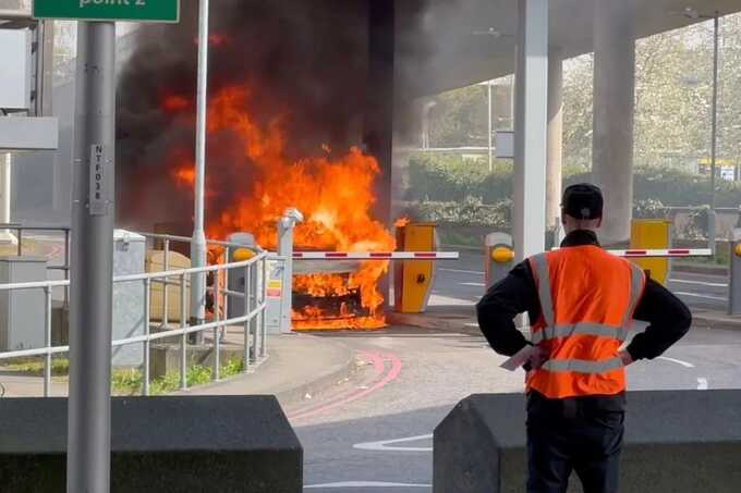 Inferno near terminal: car bursts into flames in front of passengers at Gatwick