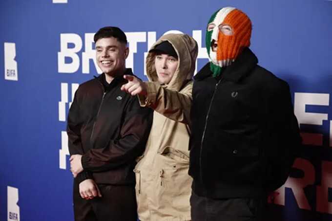 Mo Chara, also know as Liam Og O Hannaidh (C), Moglai Bap also known as Naoise O Caireallain (L) and DJ Provai also known as JJ O Dochartaigh (R), at 27th British Independent Film Awards Awards. Picture: Getty