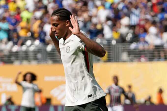 Chelsea’s Joao Pedro reacts after scoring a goal against Fluminense during the second half of a Club World Cup semifinal. (AP Photo/Frank Franklin II). Picture: Alamy